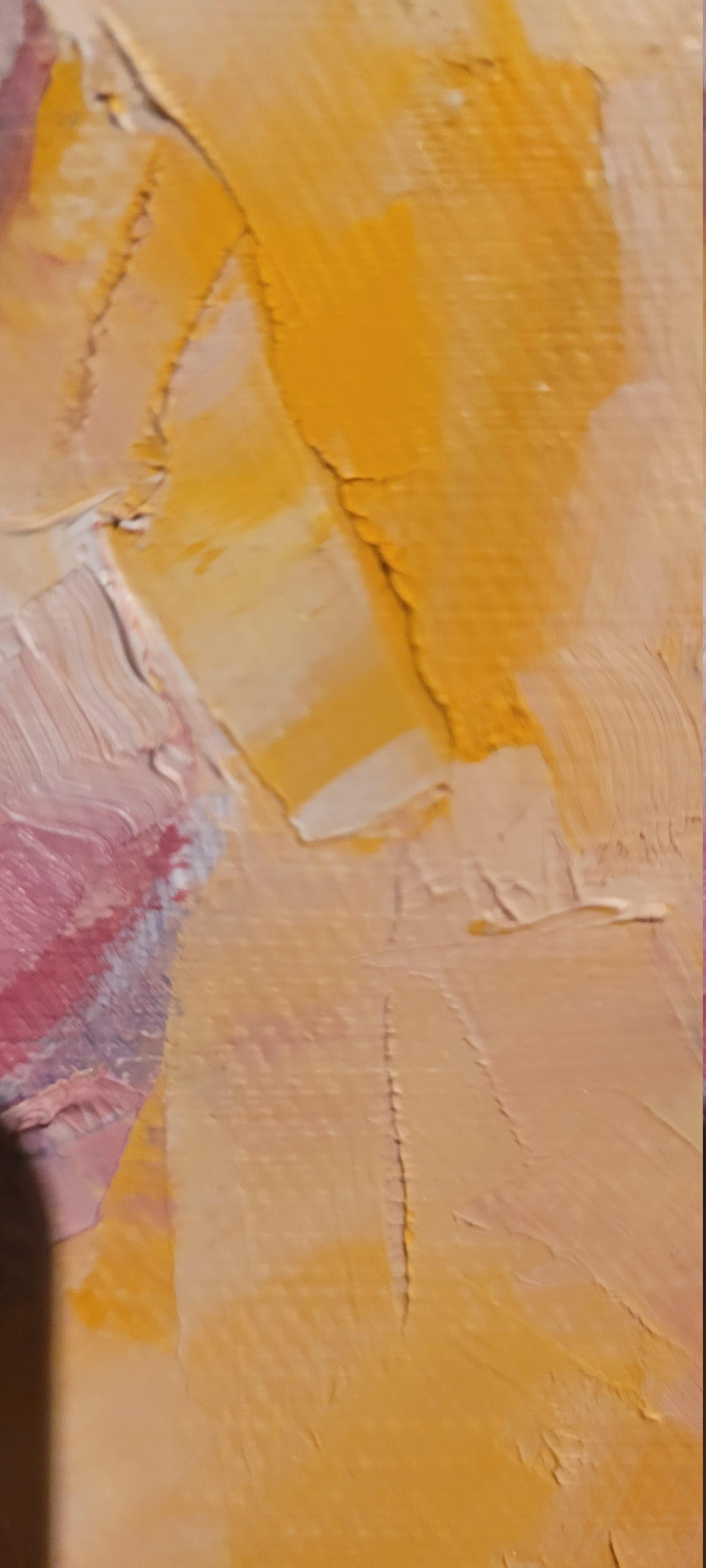 Dopo la doccia. Figurativo, Olio su tela, Nudo, Realismo astratto, Verticale, Blu - Figurative Painting Marrone di Mia
