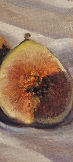 Fruta del higo. Pintura al óleo horizontal, bodegón.