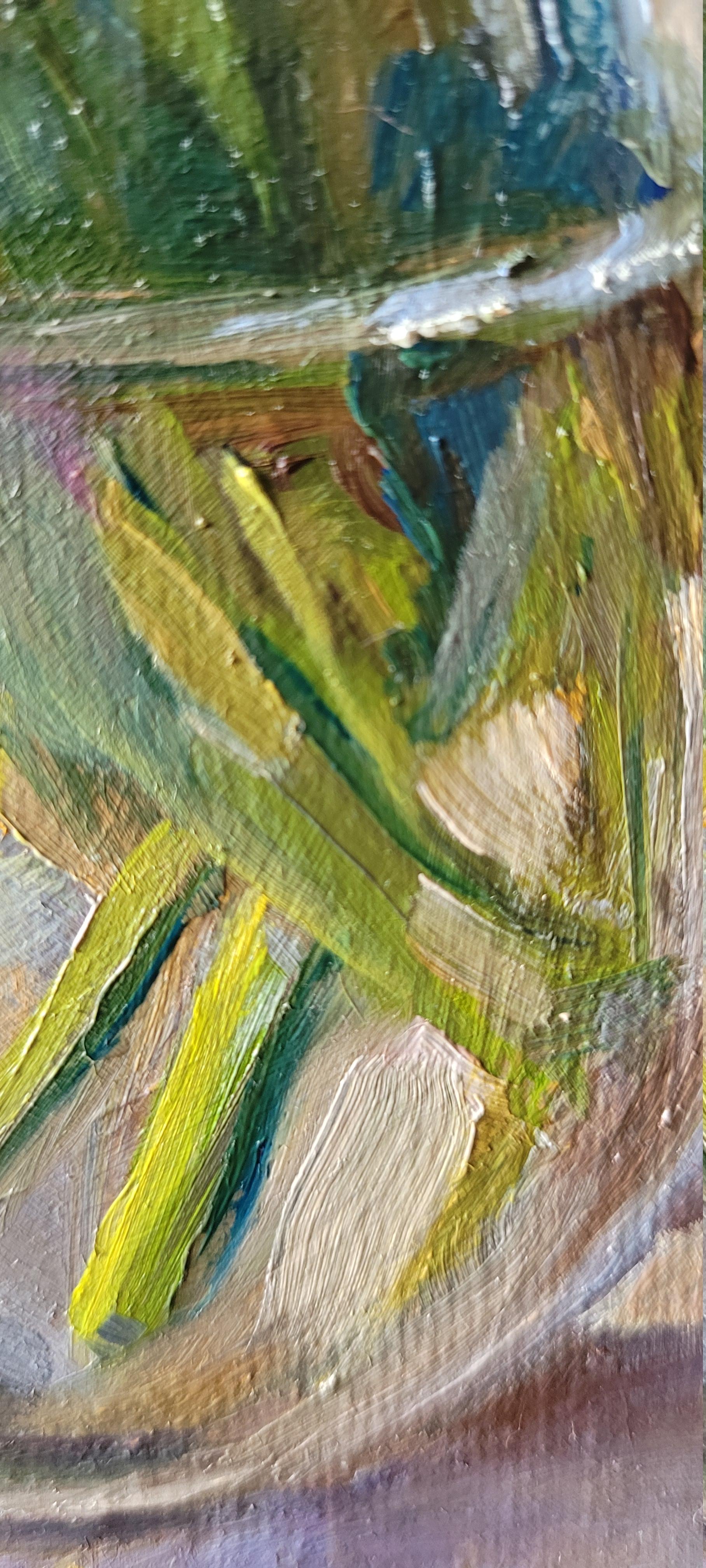FORGET ME NOT. Oil on canvas, Floral, Abstract realism, Square, Blue en venta 7
