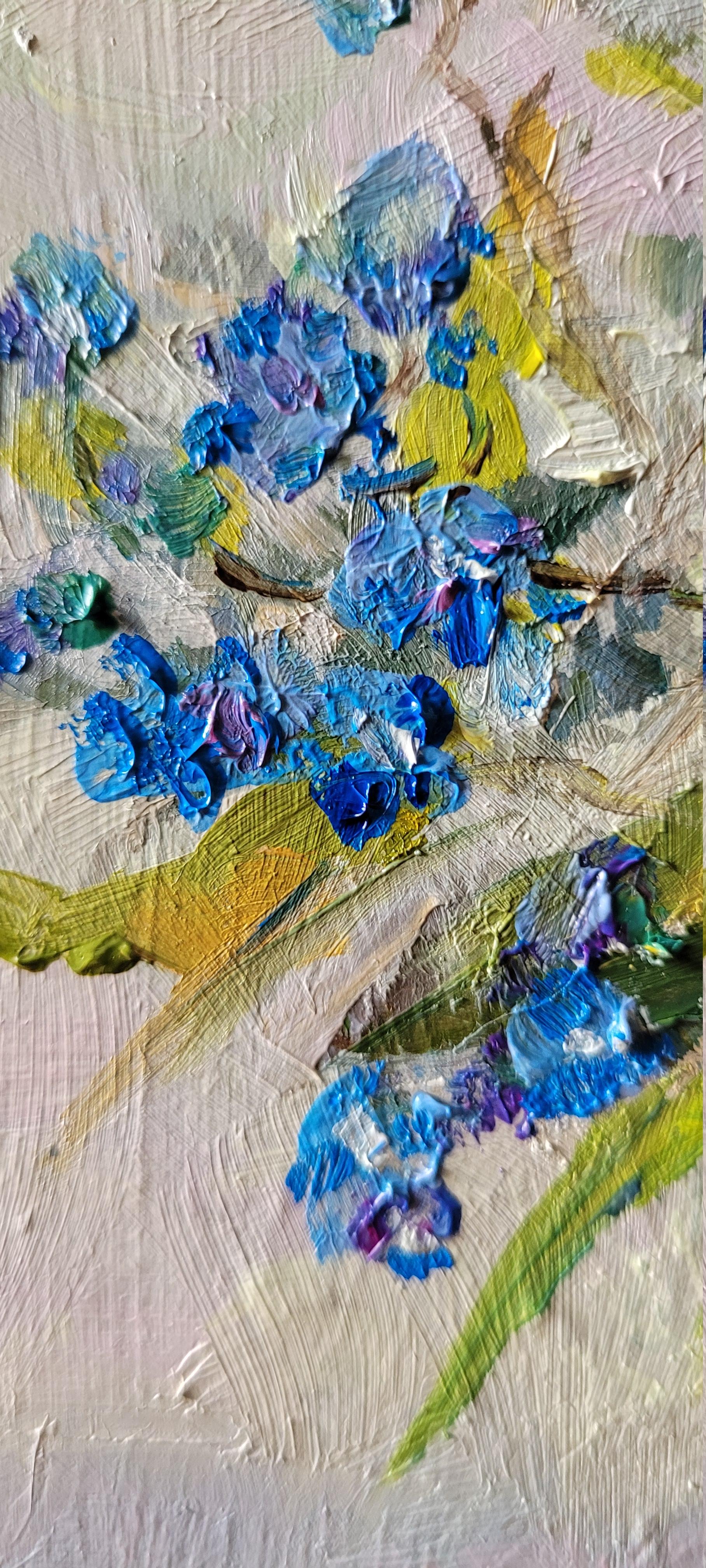 FORGET ME NOT. Oil on canvas, Floral, Abstract realism, Square, Blue en venta 3