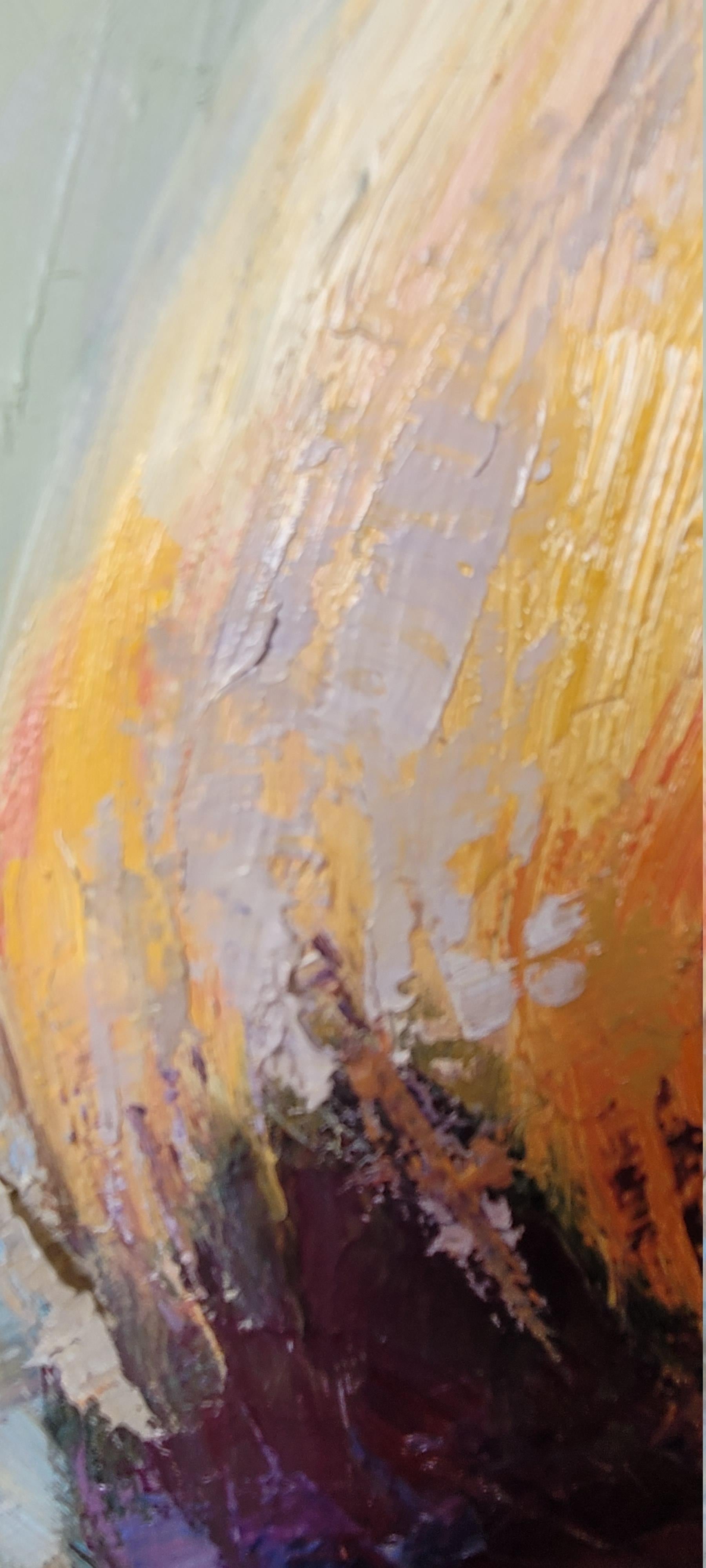 Coq. Animaliste, huile sur toile, verticale, verte, jaune, rouge, coq, oiseau en vente 7