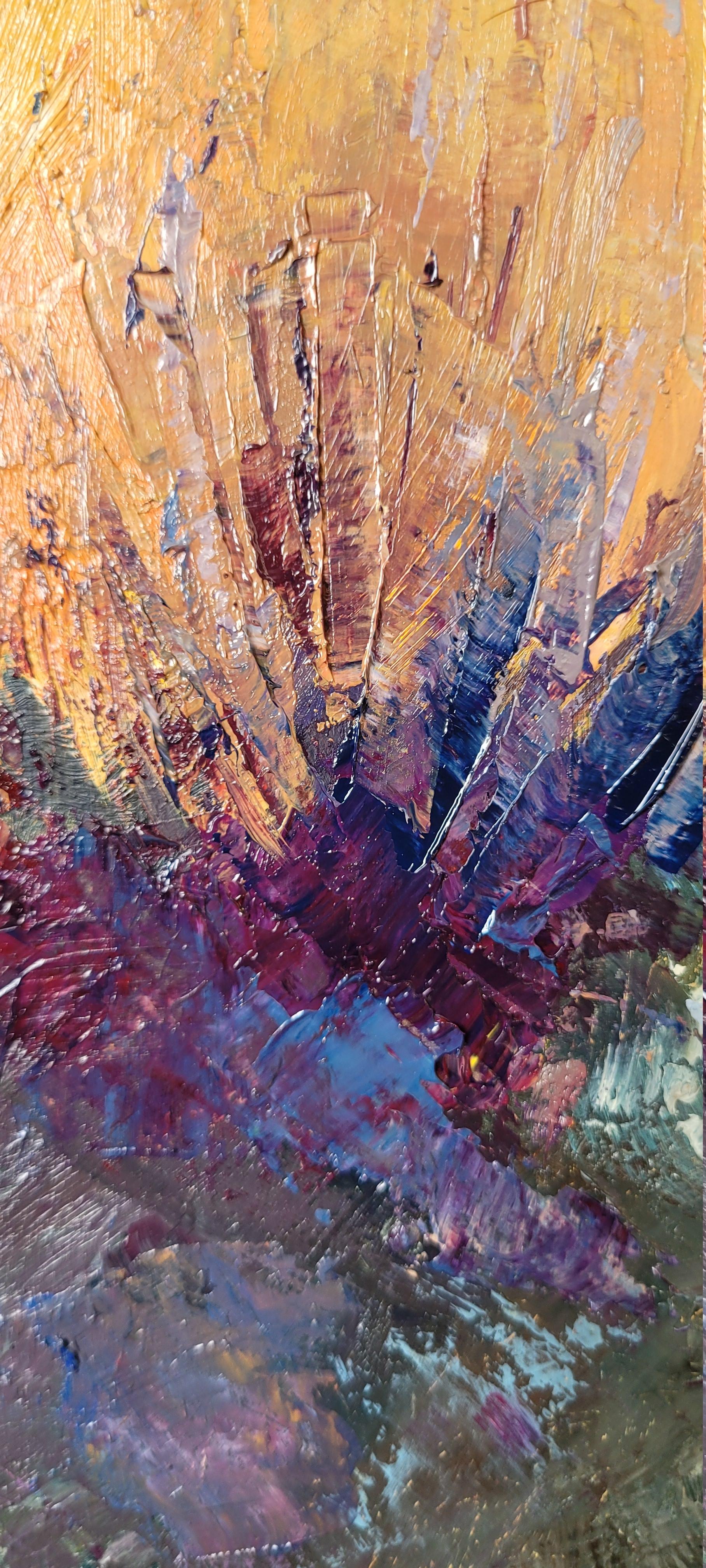 Coq. Animaliste, huile sur toile, verticale, verte, jaune, rouge, coq, oiseau en vente 3