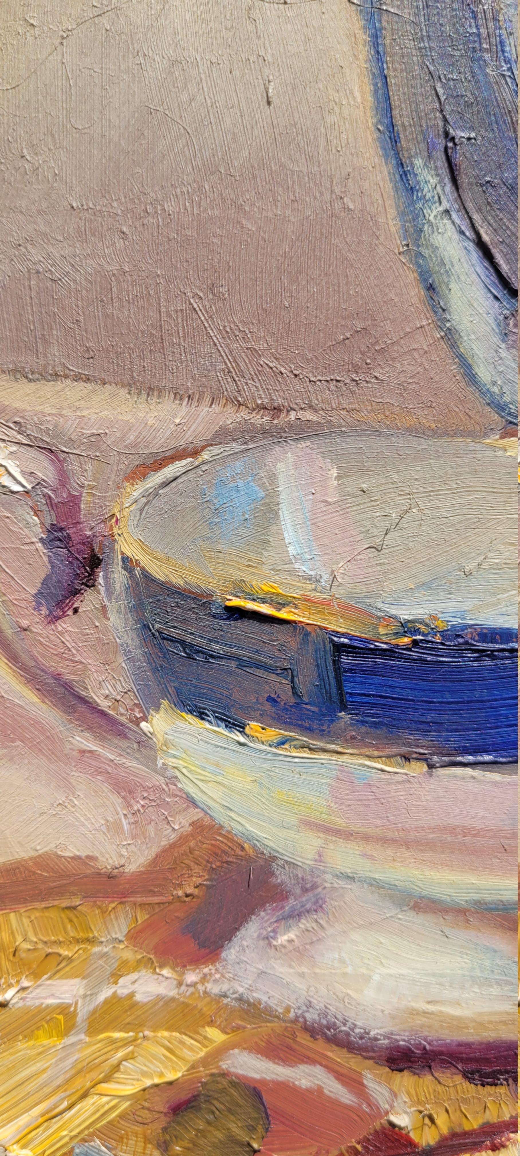 Vieja tetera, Bodegón, Pintura al óleo, Impasto, Lienzo sobre tabla, Vertical - Painting de Mia