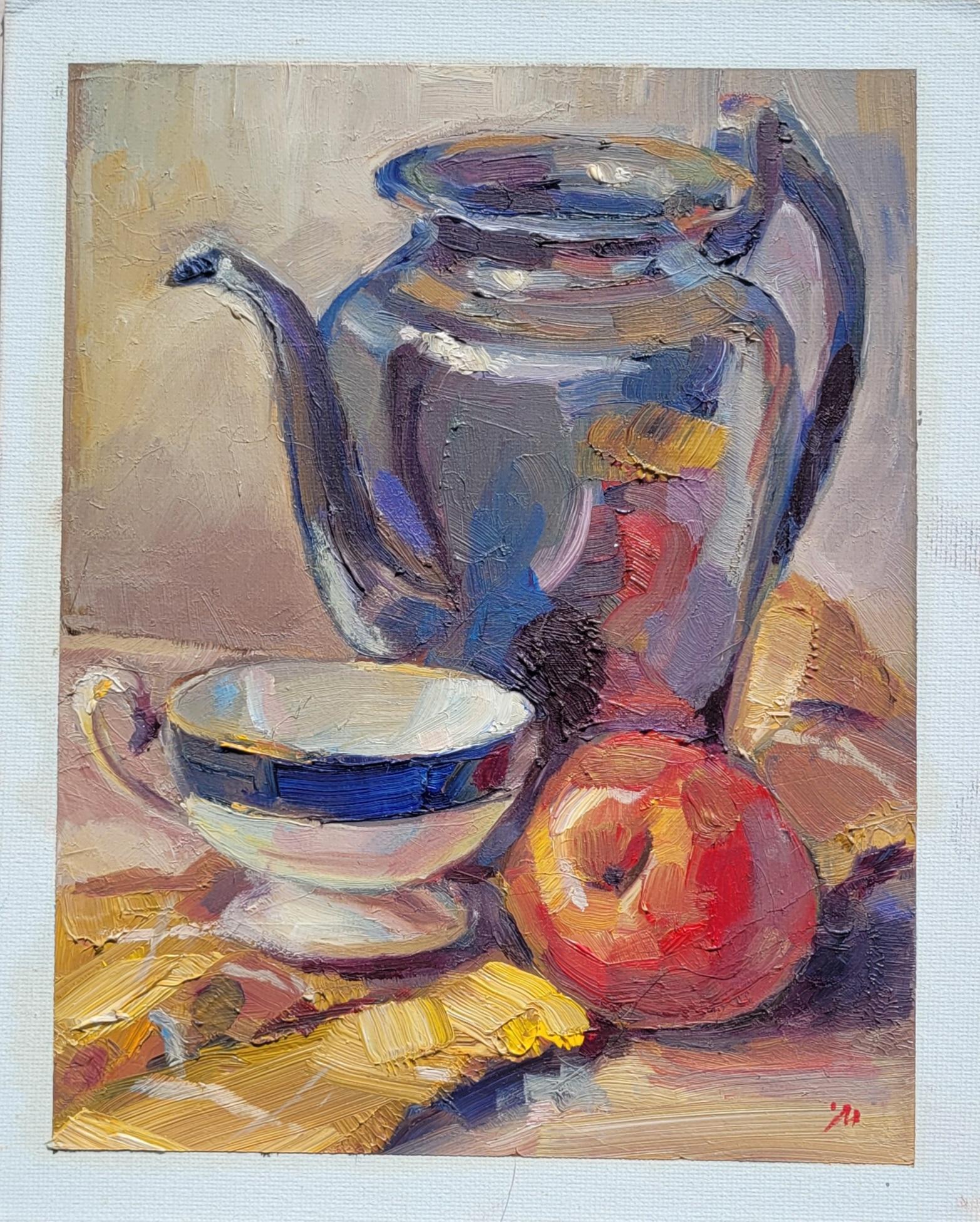 Vieja tetera, Bodegón, Pintura al óleo, Impasto, Lienzo sobre tabla, Vertical en venta 3