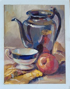 Vieja tetera, Bodegón, Pintura al óleo, Impasto, Lienzo sobre tabla, Vertical