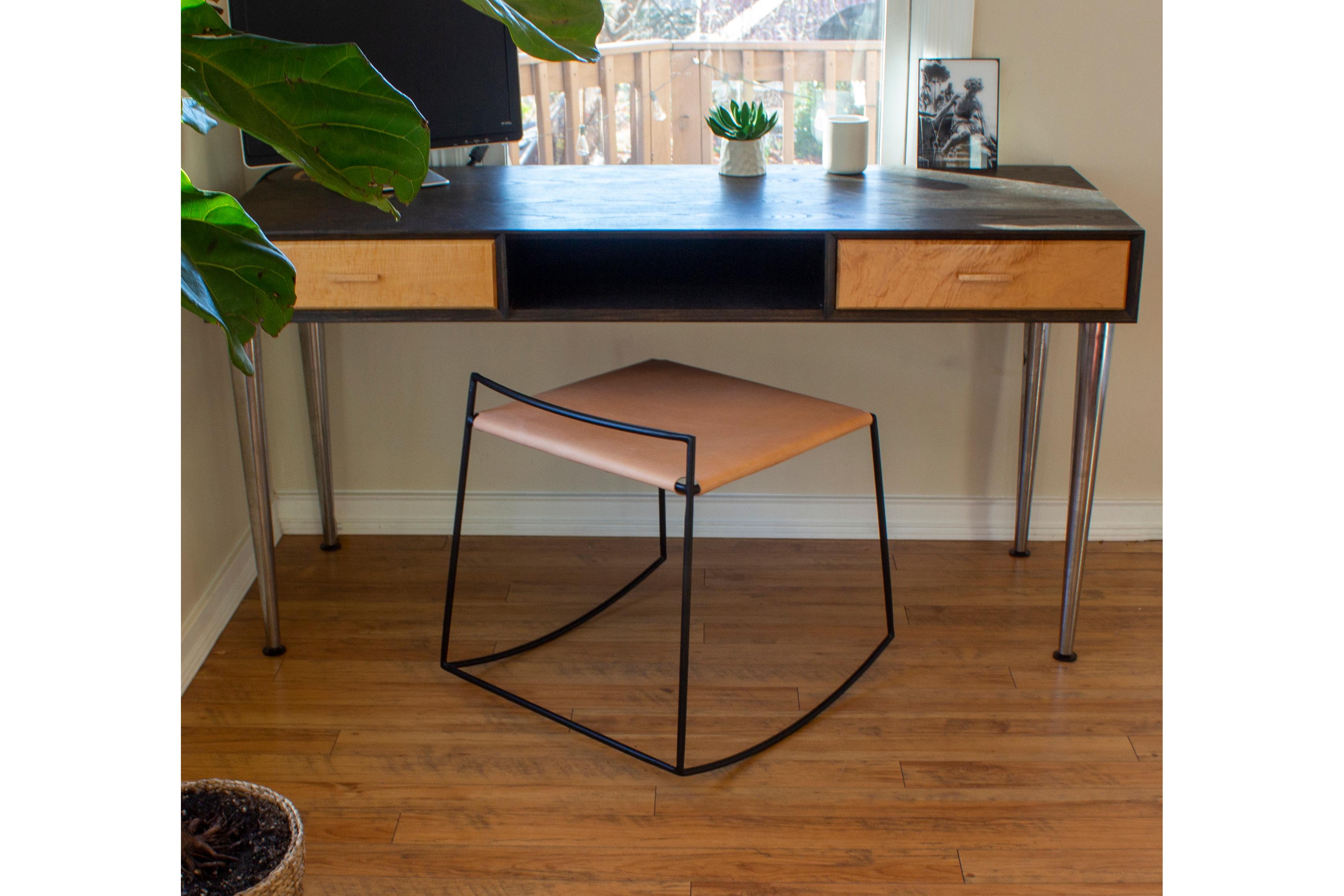 Mid-Century Modern Mia Rocking Stool Leather Black For Sale