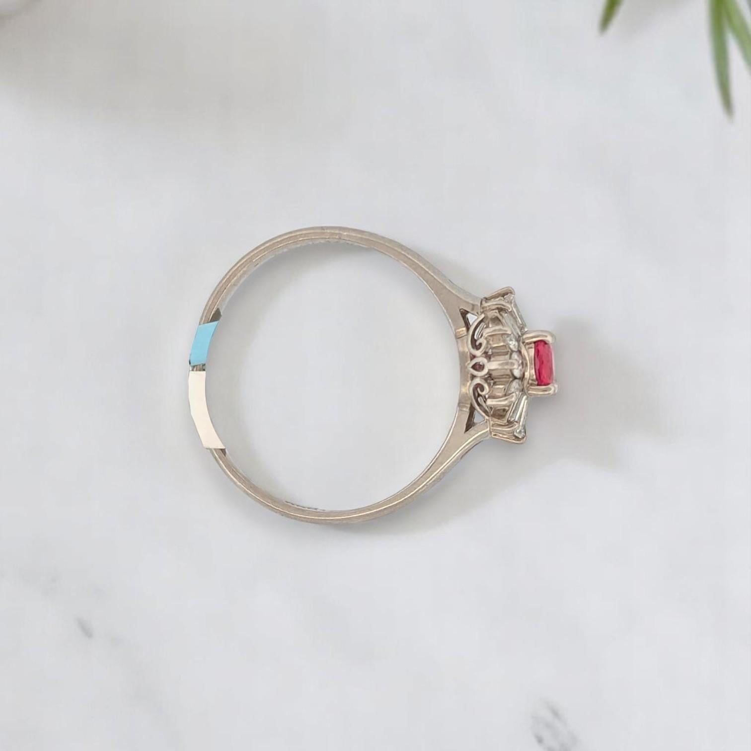 Oval Cut Story  Size 5.75  Platinum Ring with .24 ct Natural Oval Ruby  Size 5.75 For Sale