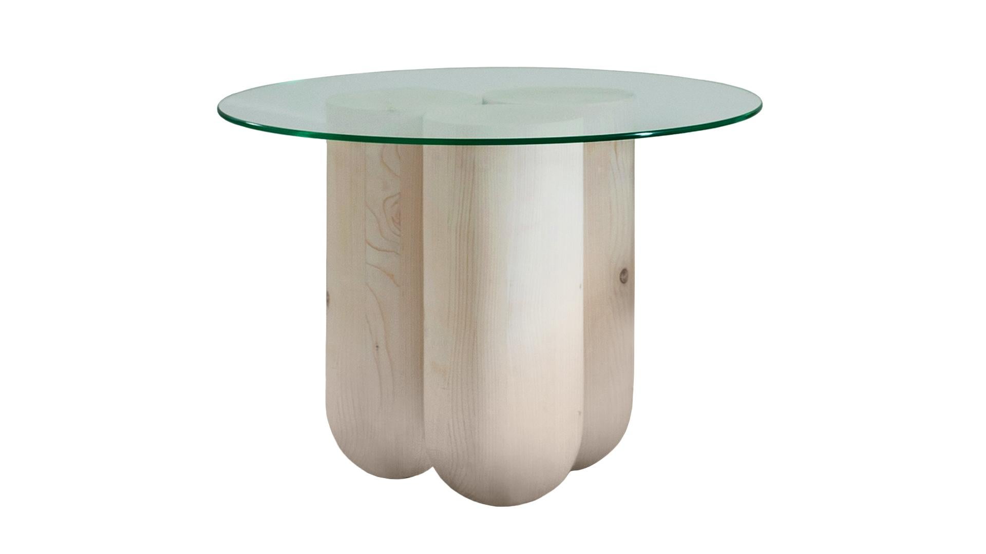 Mia Side Table by LI-AN-LO Studio
Dimensions: ø 70 x 50 cm.
Materials: Spruce and clear tempered glass.

Clear or bronze coloured glass top options available. Please contact us.

MIA is a side table with a playfully soft shape. The base, which