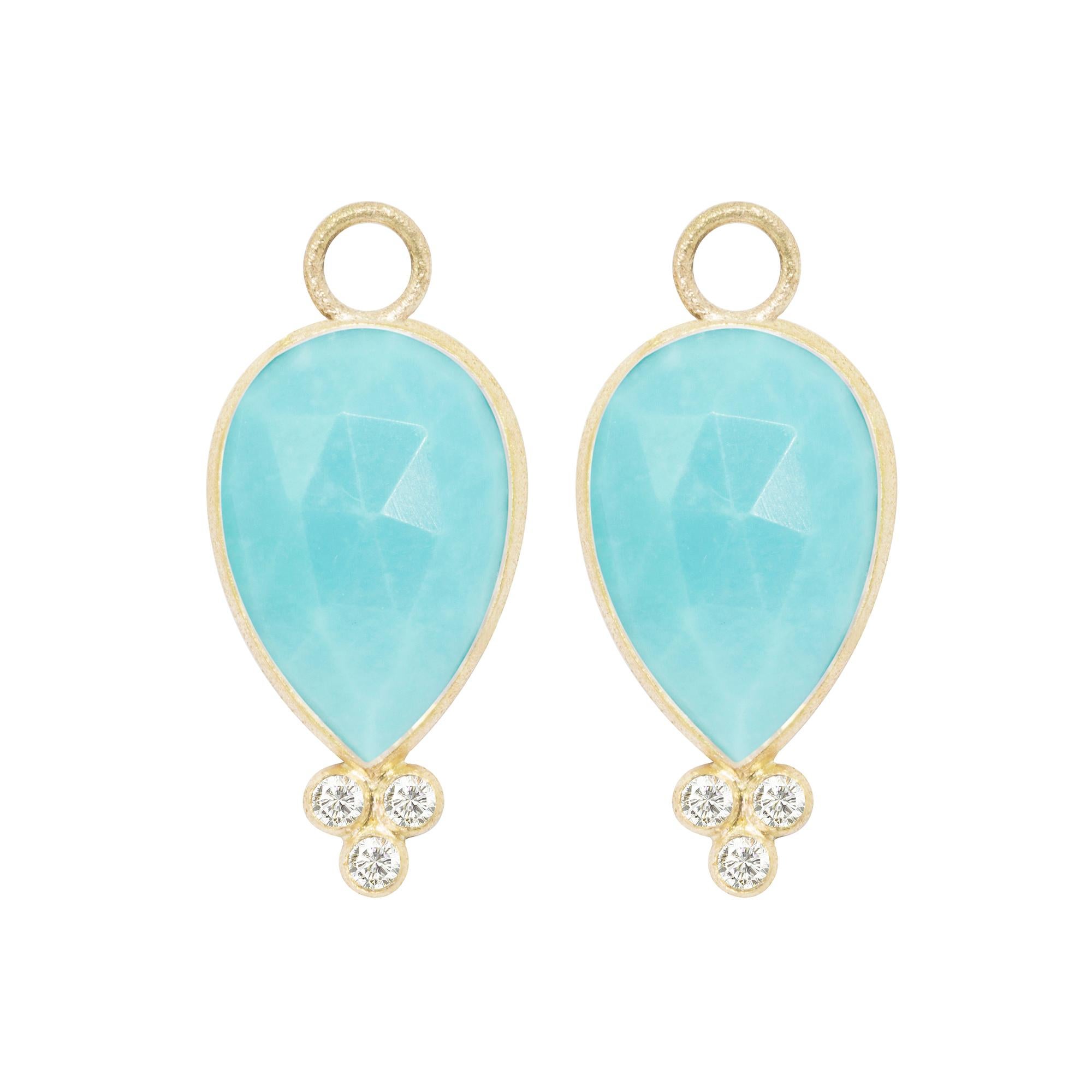 Women's or Men's Mia Small Turquoise Charms and Intricate Oxidized Reversible Huggies Earrings