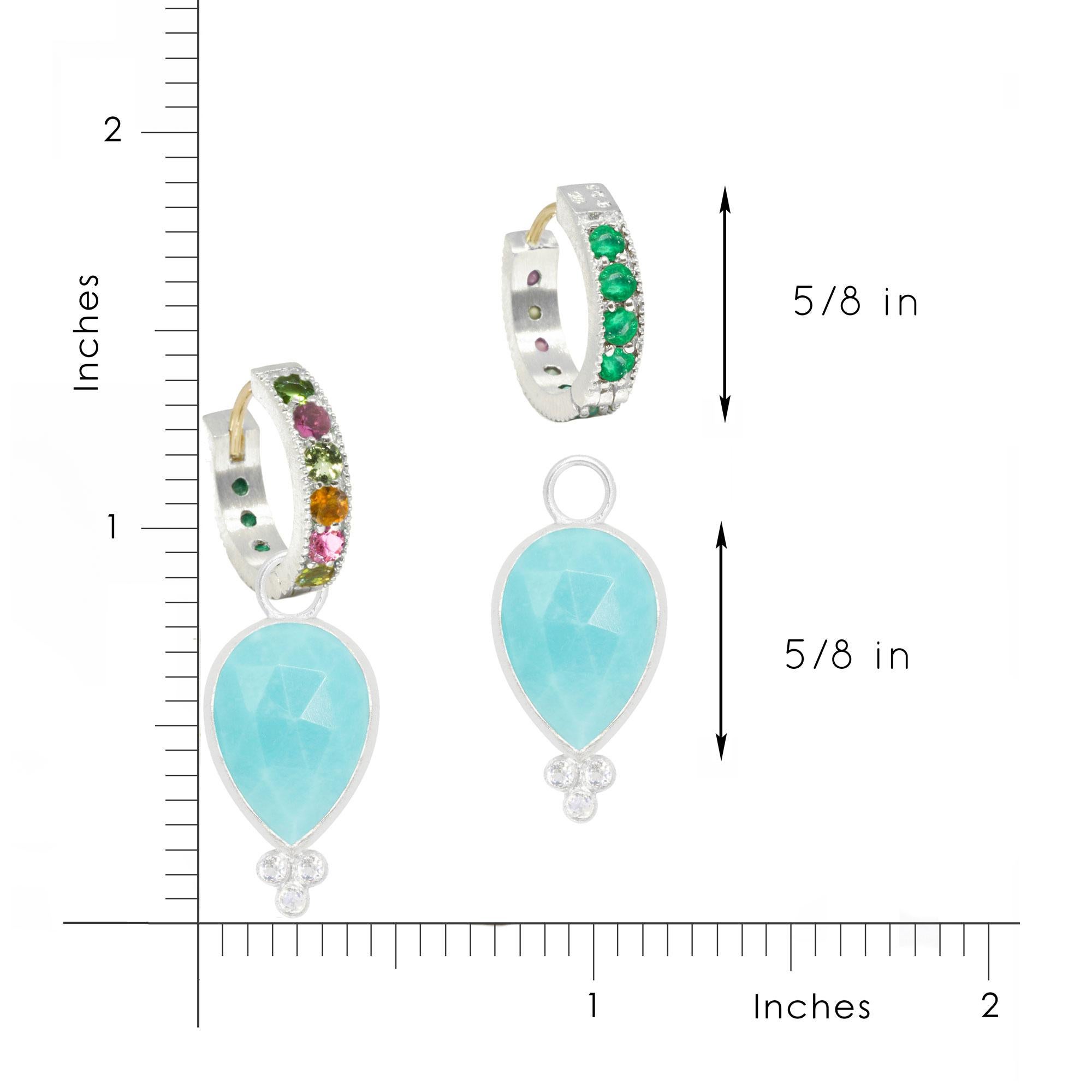 Mia Turquoise Charms and Intricate Silver Reversible Huggies Earrings In New Condition For Sale In Denver, CO