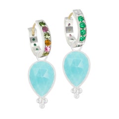 Mia Turquoise Charms and Intricate Silver Reversible Huggies Earrings