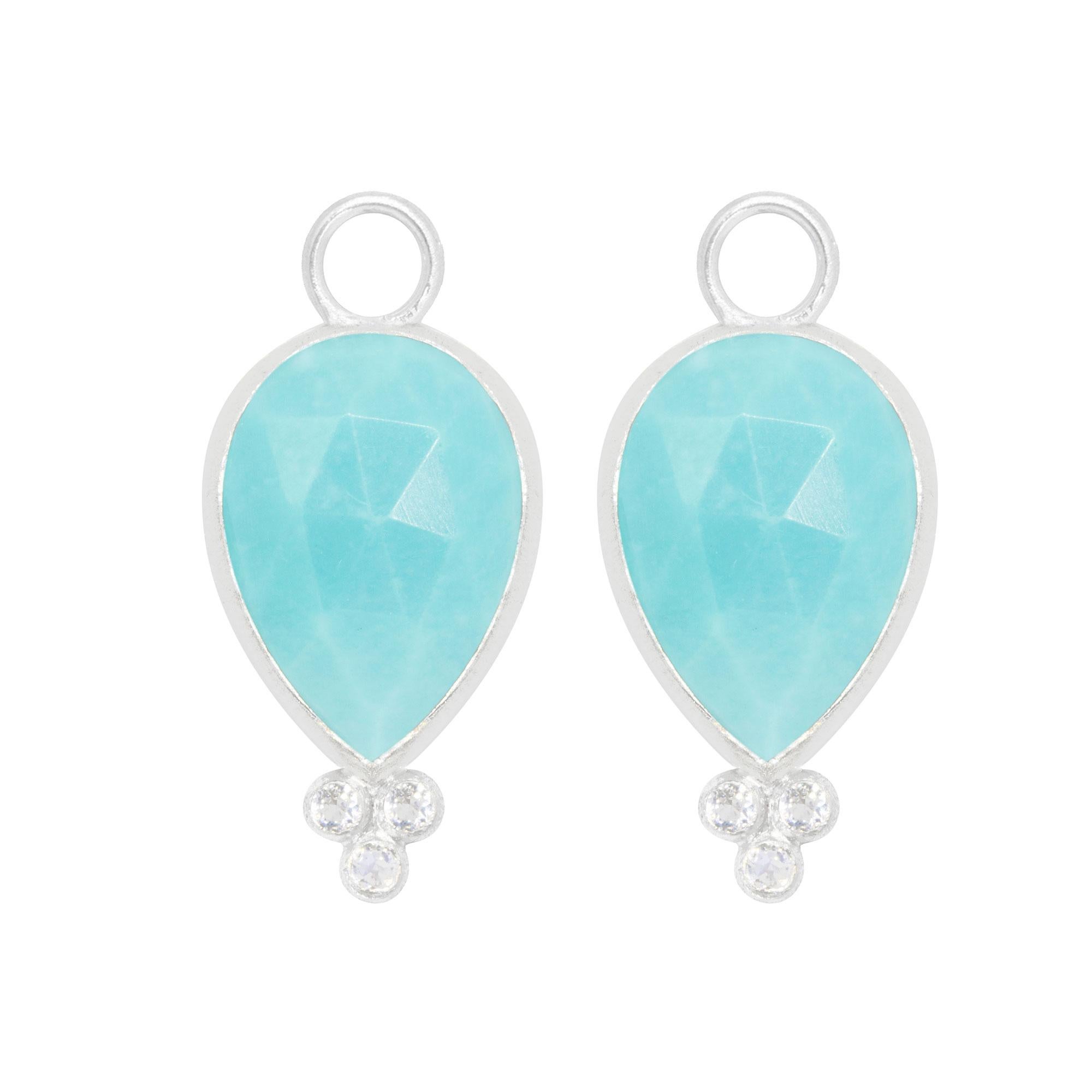 Rose Cut Mia Turquoise Charms and Intricate Silver Reversible Huggies Earrings For Sale