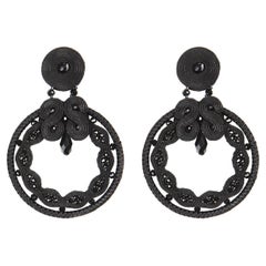 Miabril  Negro  Pendientes de Soutache & Azabache con rayón de seda, cuentas y cierre de plata