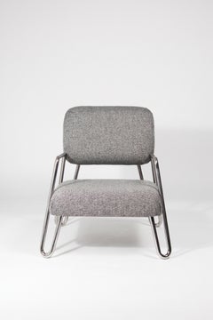 Miami Armchair with Inox Structure and Olavi Gris Textured Fabric