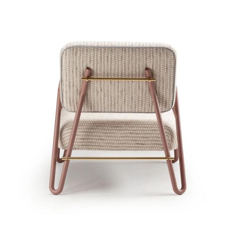 Portuguese Miami Armchair with Lilac Metal and Brass, Gilman Shingle Textured Fabric For Sale
