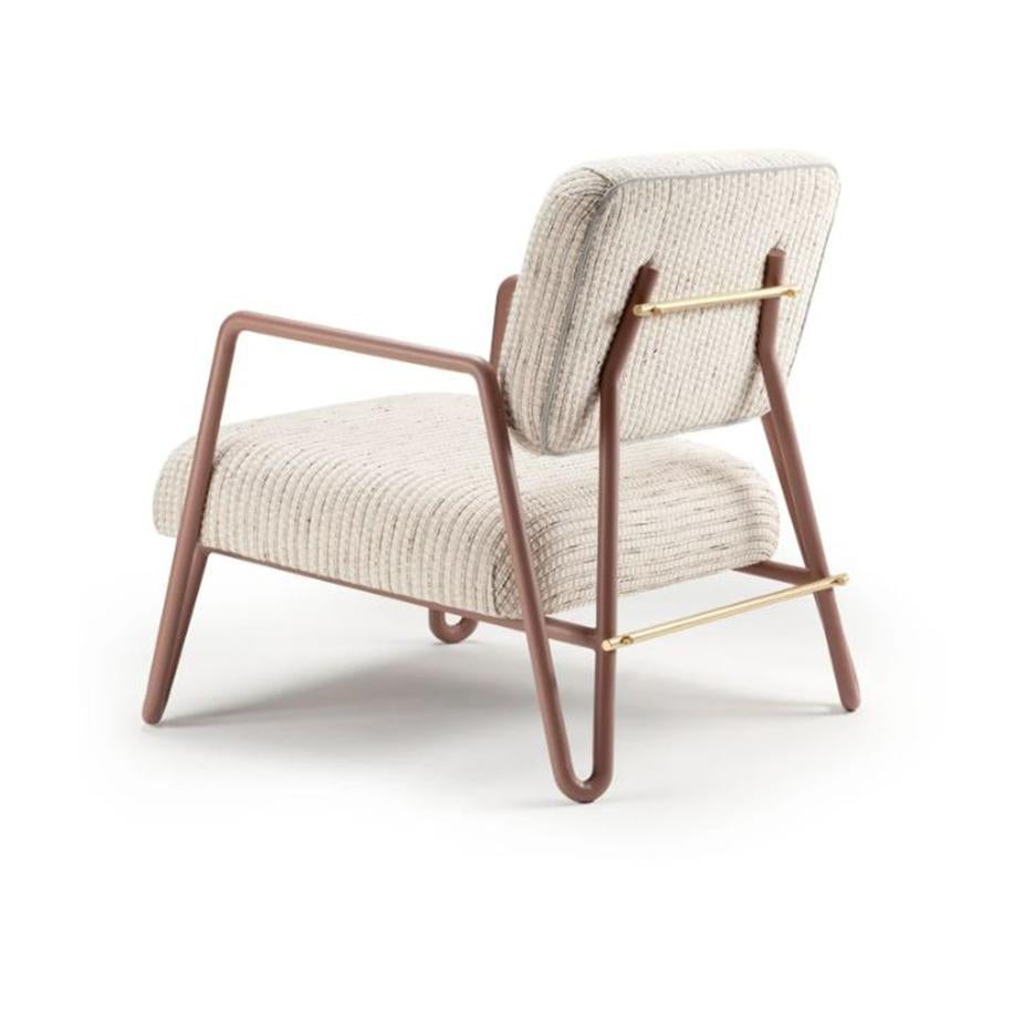 Mid-Century Modern Miami Armchair with Lilac Metal and Brass, Gilman Shingle Textured Fabric For Sale
