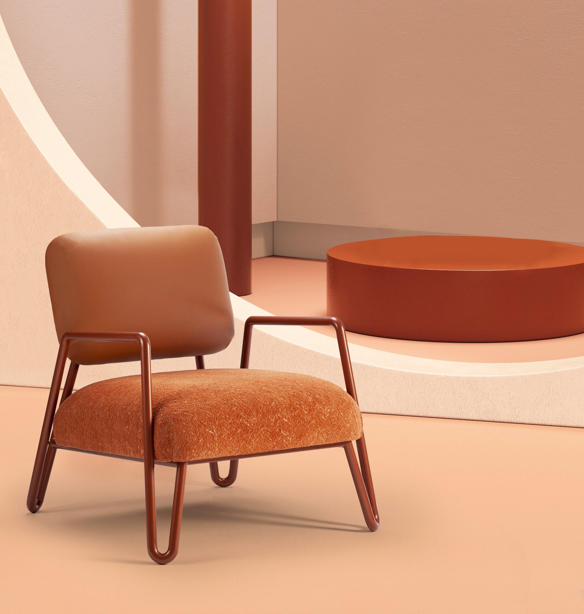 Miami Armchair with Lilac Metal and Brass, Gilman Shingle Textured Fabric In New Condition For Sale In Lisbon, PT