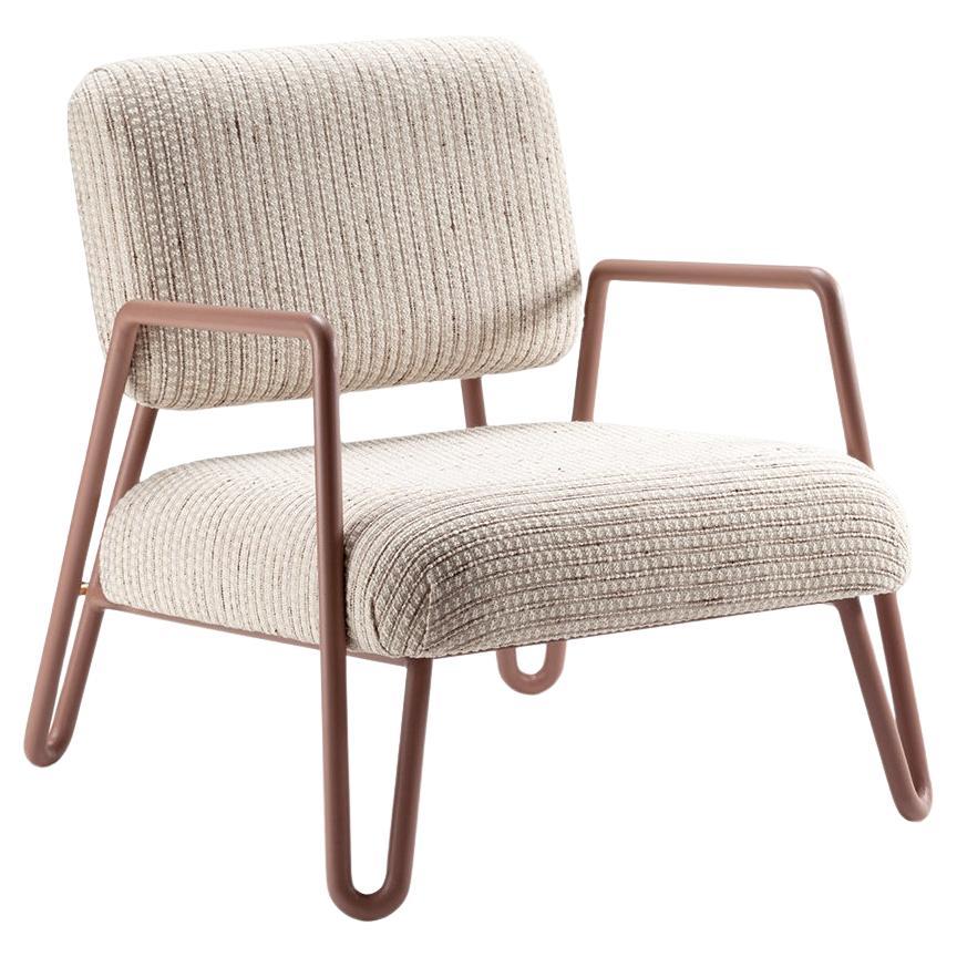 Miami Armchair with Lilac Metal and Brass, Gilman Shingle Textured Fabric For Sale