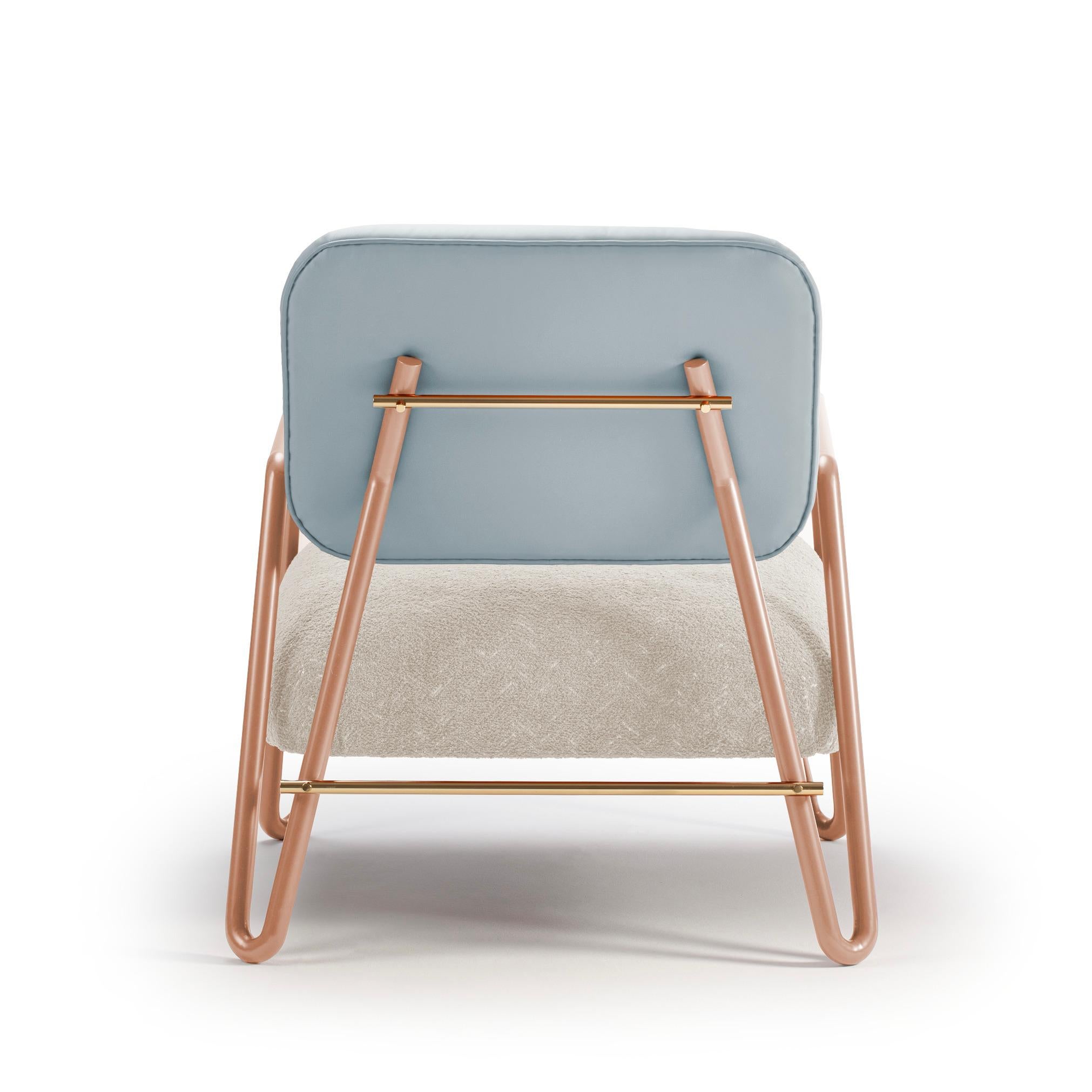 The iconic Miami armchair combines clean lines with soft upholstery resulting in an effortless Modern Classic that is perfectly proportioned. Here seen in an Orange Faux leather back and a textured Orange fabric seat.
The structure in these images