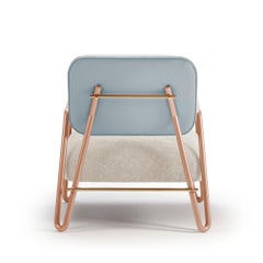 Miami Armchair with Salmon Metal and Brass, Skylight and White Textured Fabrics