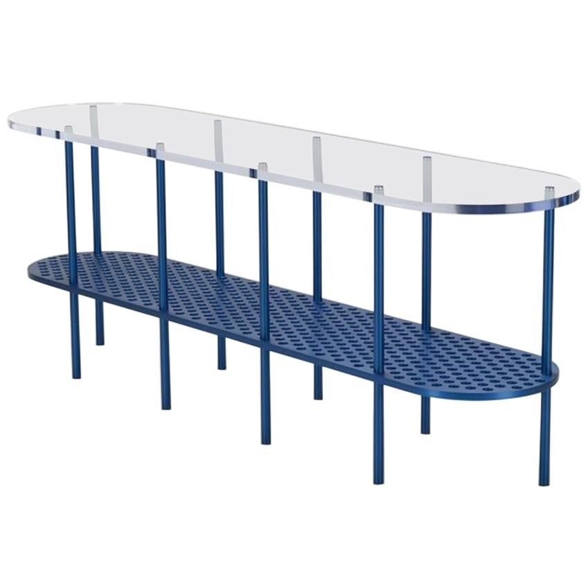 Miami Console in Blue Anodized Aluminum and Polished Acrylic by Jonathan Nesci For Sale