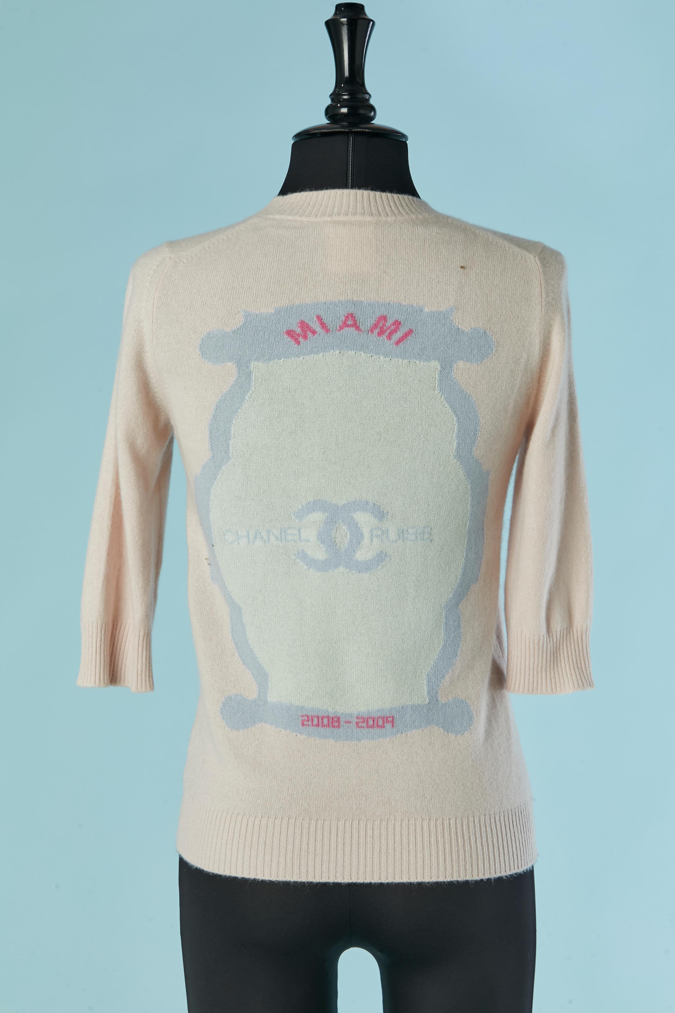 Miami Cruise cashmere jacquard short sleeve sweater CHANEL 2009 In Excellent Condition For Sale In Saint-Ouen-Sur-Seine, FR
