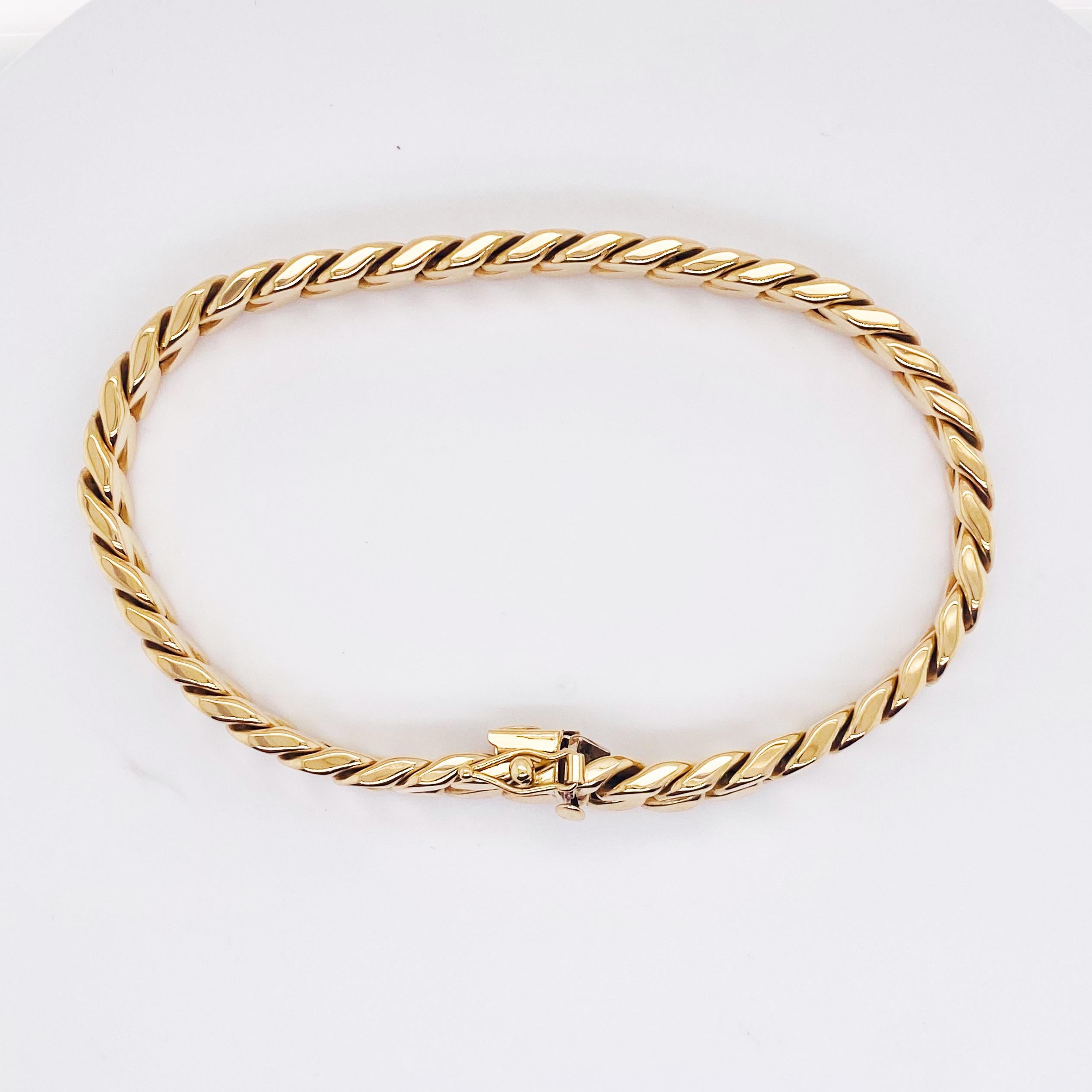 Bracelet à chaîne cubaine Miami en or jaune 14 carats avec chaîne semi-massif pour homme lourd en vente 1