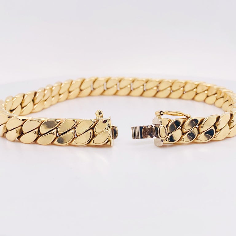 Miami Cuban Chain Bracelet 14K Yellow Gold Semi Solid Chain Heavy Man's