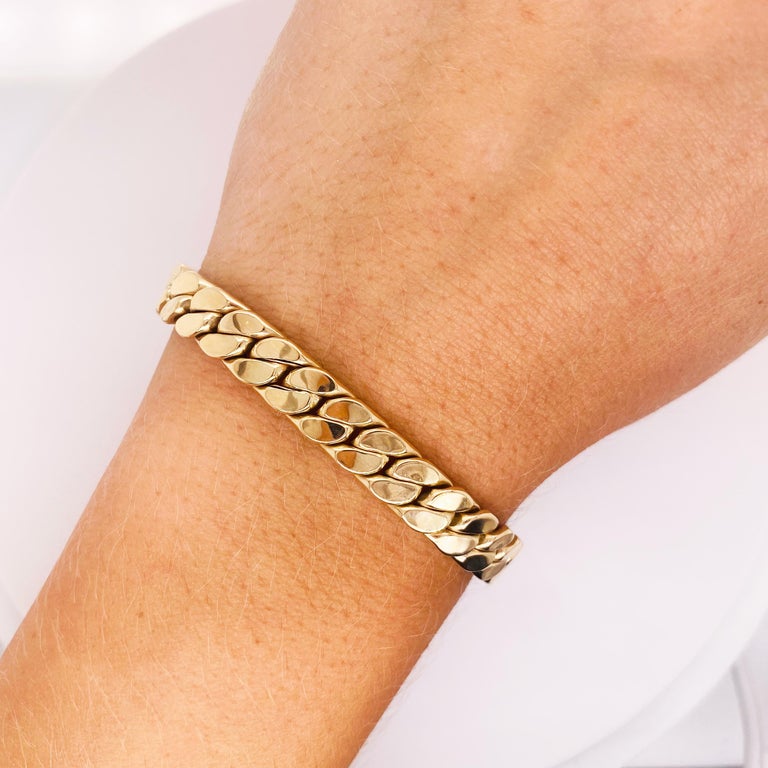 Miami Cuban Chain Bracelet 14K Yellow Gold Semi Solid Chain Heavy Man's