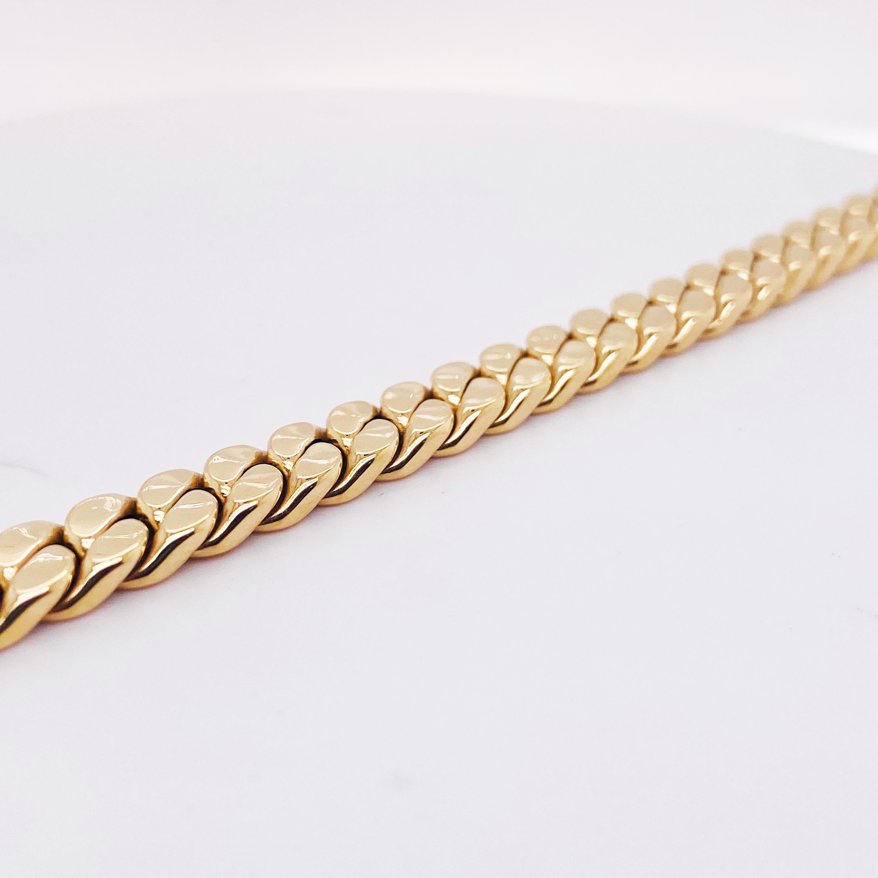 Modern Miami Cuban Chain Necklace 14K Yellow Gold Semi-Solid Chain For Sale