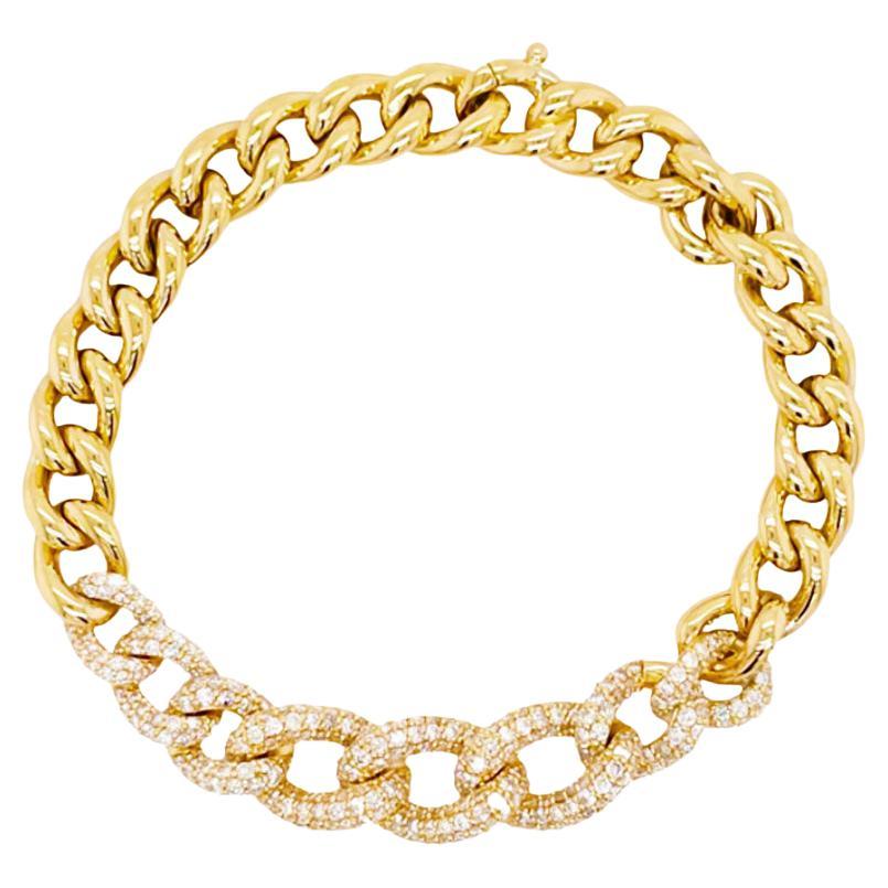 Miami Cuban Diamond Link Bracelet w 2.72 Carats Pavé Diamonds in Yellow Gold For Sale