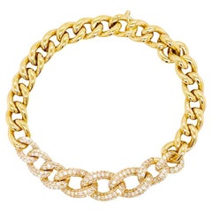 Miami Cuban Diamond Link Bracelet w 2.72 Carats Pavé Diamonds in Yellow Gold