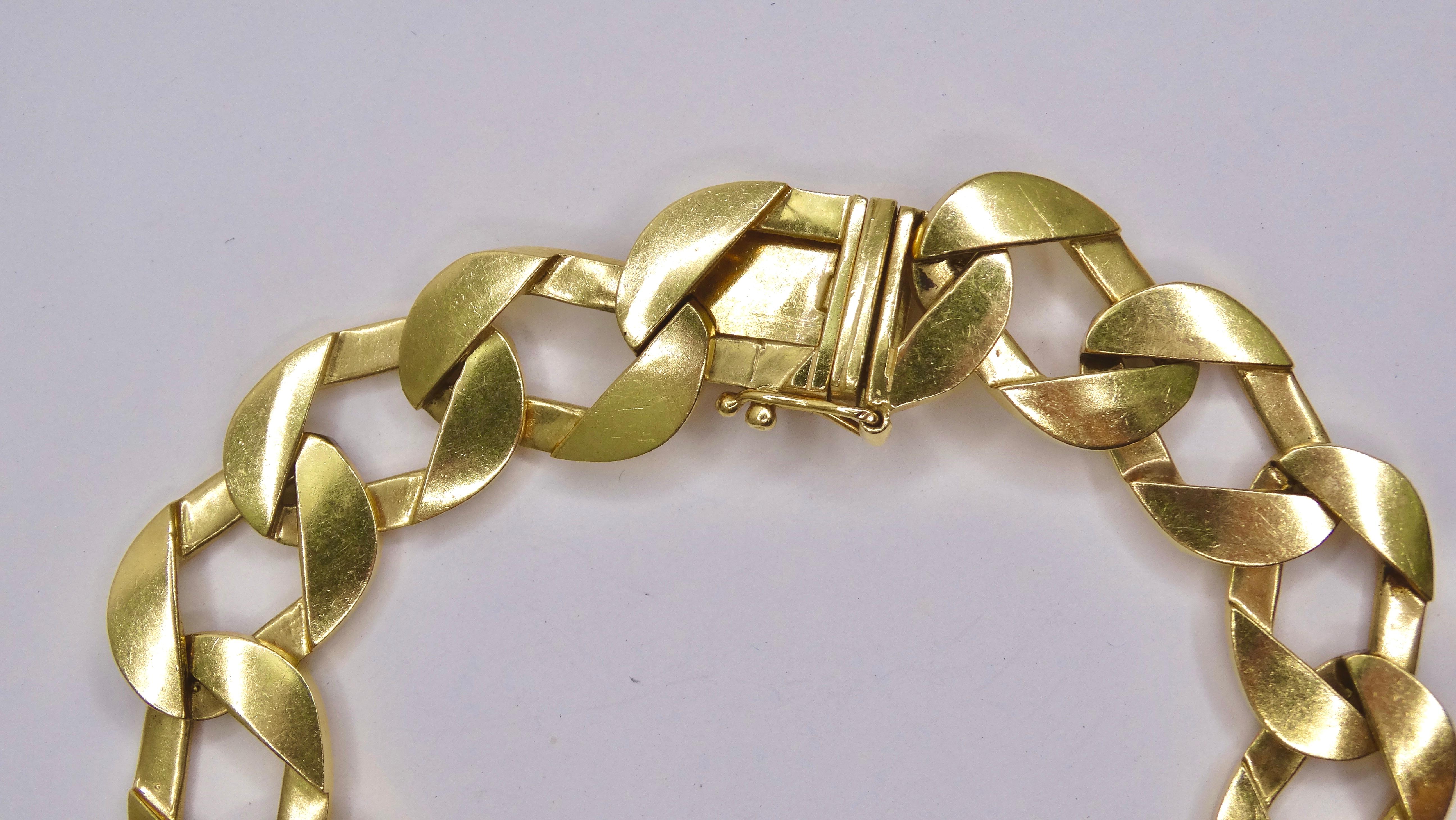 Women's or Men's Miami Cuban Link 14k Solid Yellow Gold Bracelet For Sale