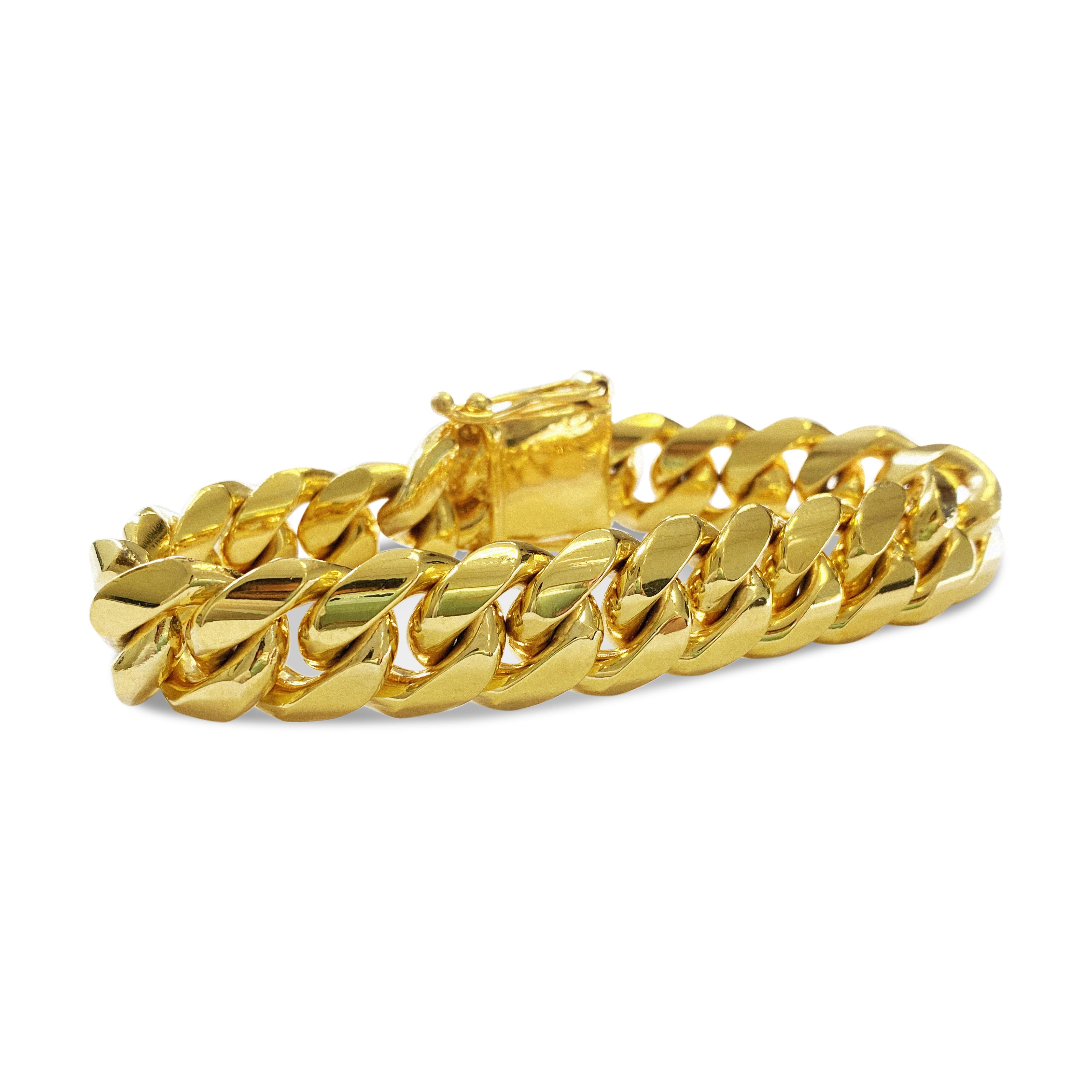 Big mens Miami cuban link bracelet

Solid 10k Yellow Gold
152 grams total. 

Cuban links are extremely popular mens jewelry. 
Its mainstream hip hop style jewelry. 