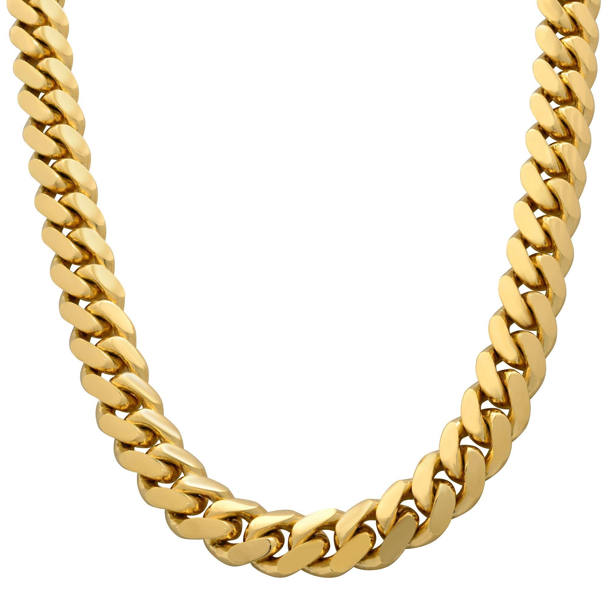 Moderne Chaîne à maillons cubains Miami en or jaune 14 carats massif 8 mm 22 pouces en vente