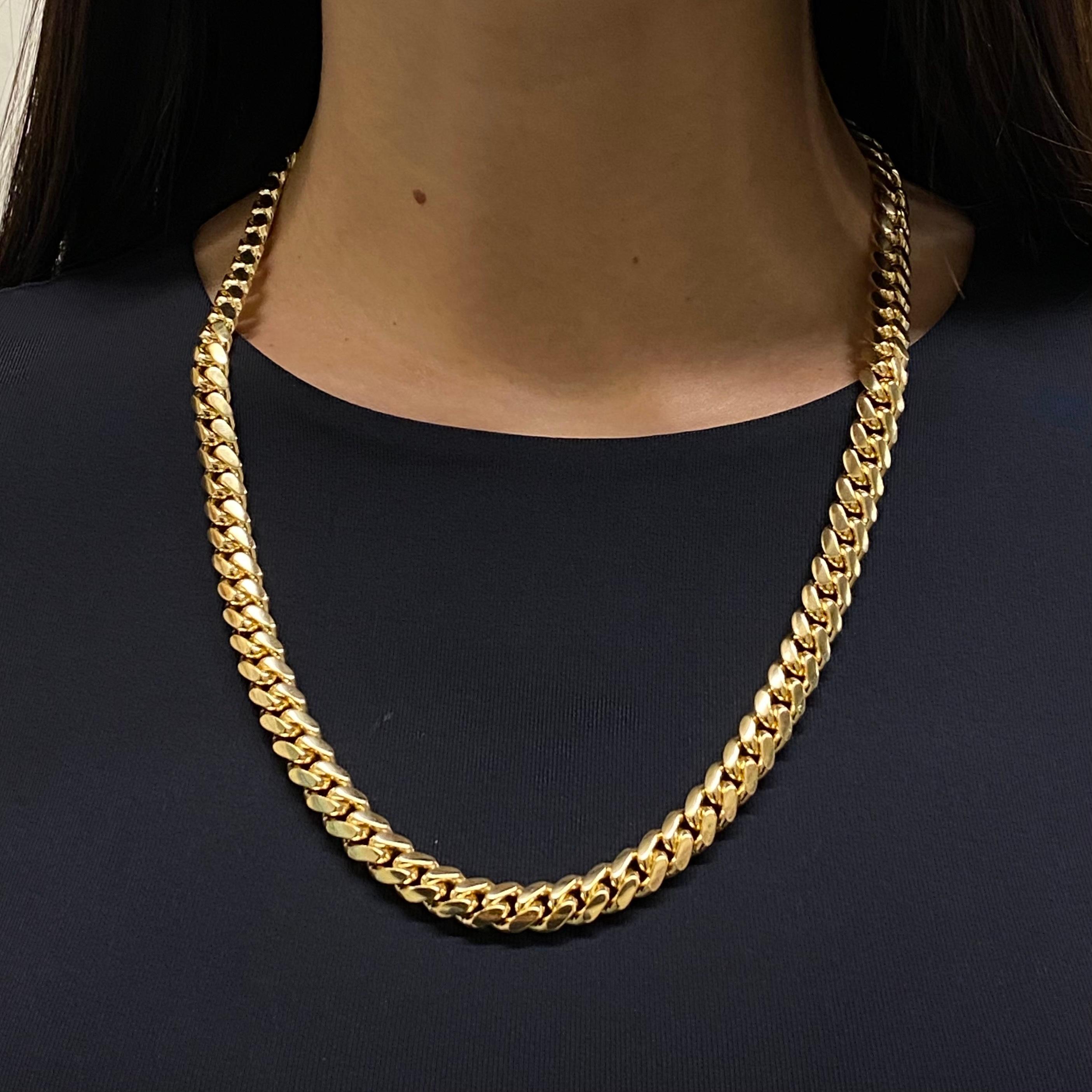 Miami Cuban Link Chain Necklace Solid 14K Yellow Gold In New Condition For Sale In New York, NY
