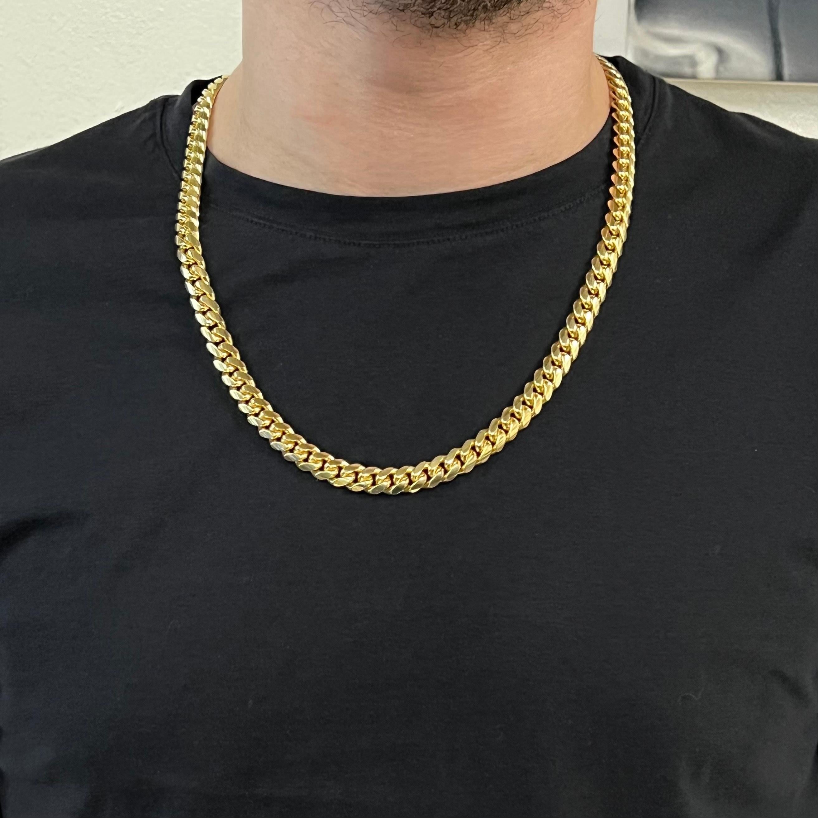 Women's Miami Cuban Link Chain Necklace Solid 14K Yellow Gold For Sale