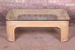Miami Modern Rattan Glass Top Coffee Table, circa 1970s