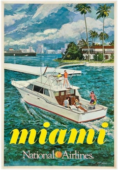 MIAMI - NATIONAL AIRLINES Original Vintage Airline Travel Tourism Poster 1960s