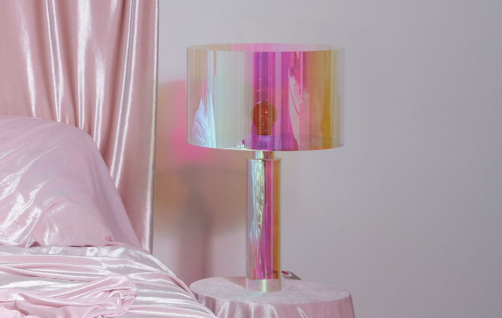 Miami pink table lamp by Brajak Vitberg
Materials: Plexiglass, Dichroic film
Dimensions: 55 x 35 cm

Minor bubbles can appear since this is a custom made product.

Bijelic and Brajak are two architects from Ljubljana, Slovenia.
They are
