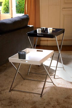 Miami Side Table by Marco Zanuso Jr. with Chrome and White Lacquered Tray