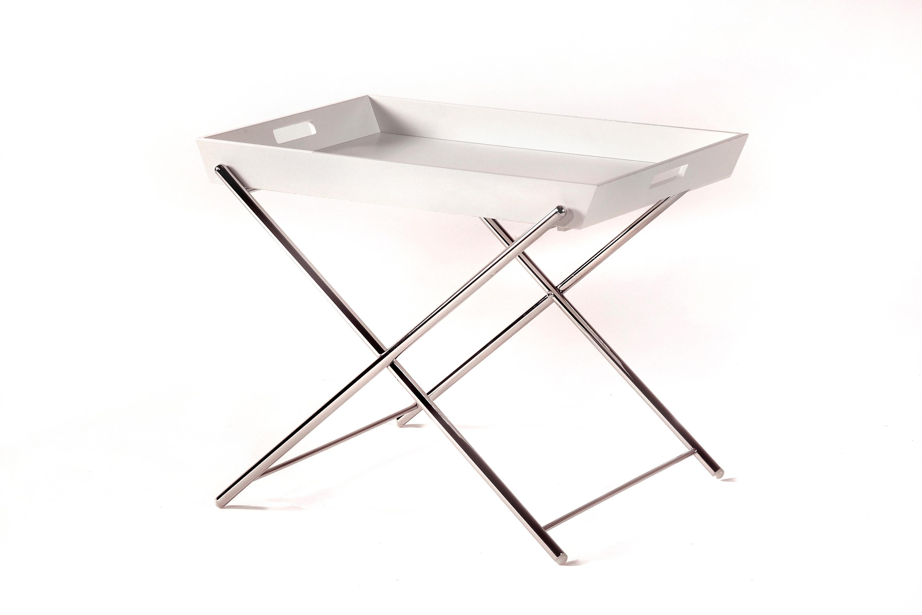 Modern Miami Side Table by Marco Zanuso Jr. with Chrome and White Lacquered Tray For Sale