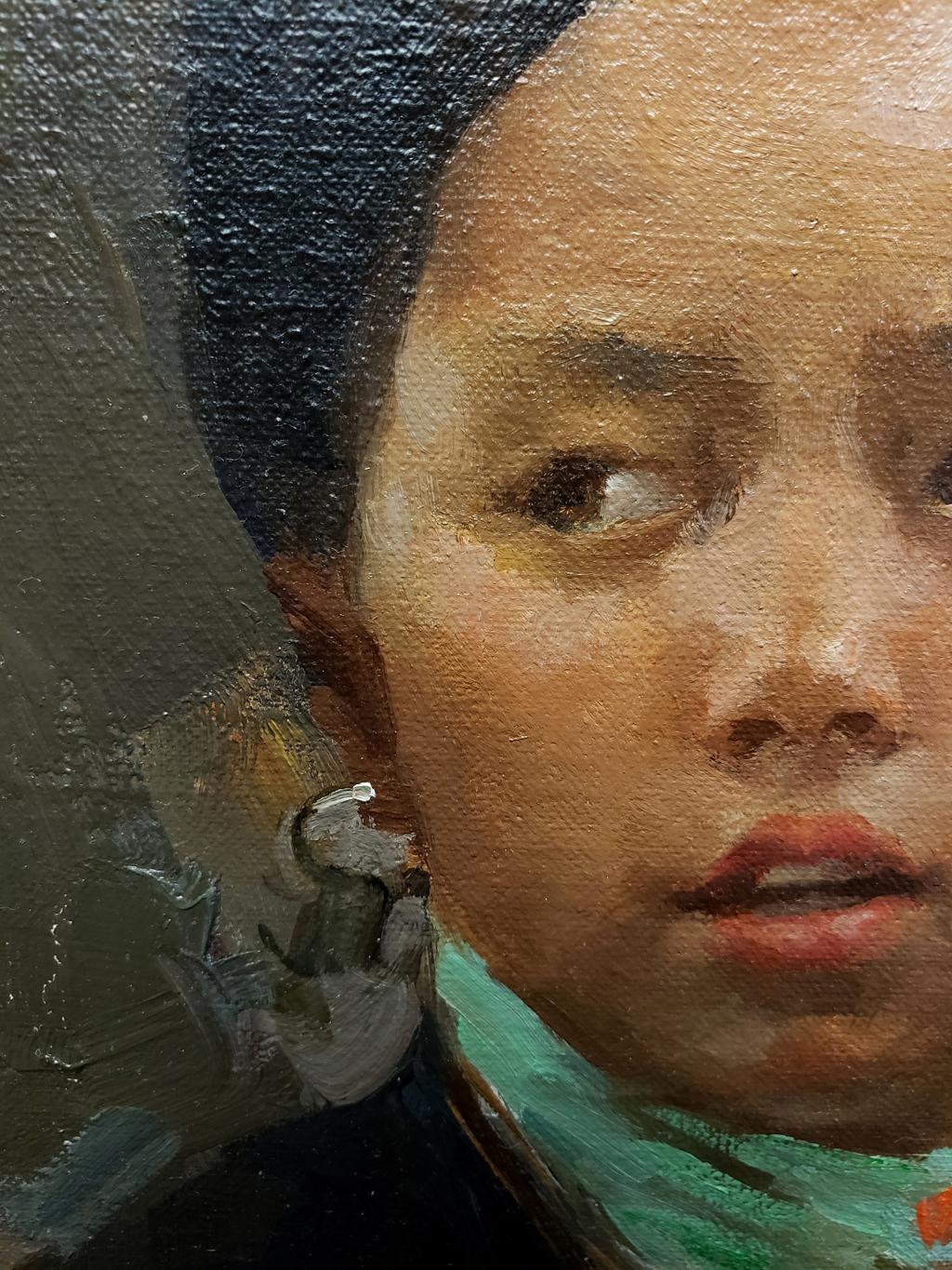 Day Dreaming; Miao Girl - Realist Painting by Mian Situ