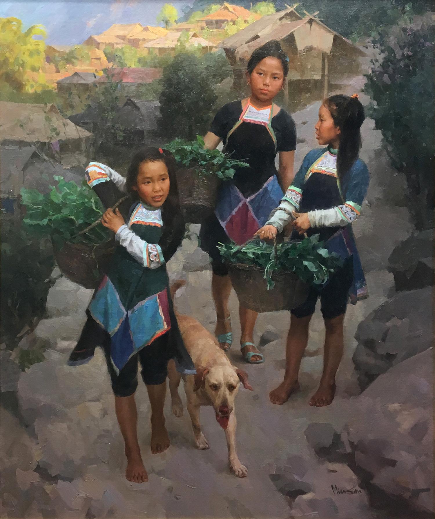 Family Helping Hands - Painting by Mian Situ