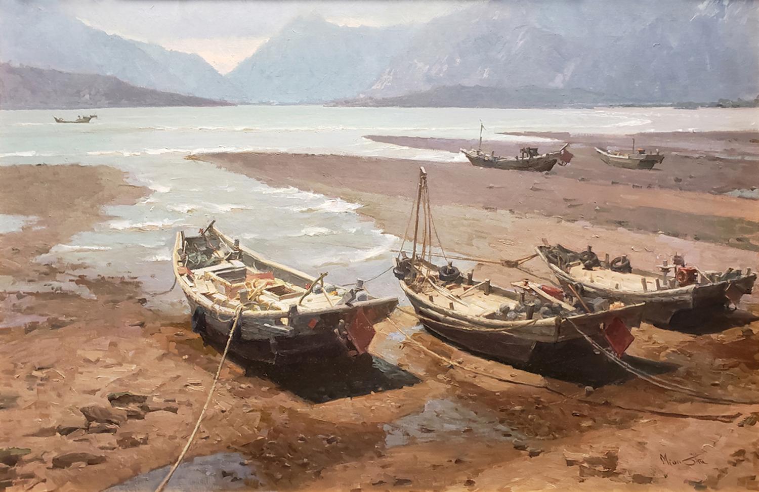 Old Fishing Boats in Laoshan - Painting by Mian Situ