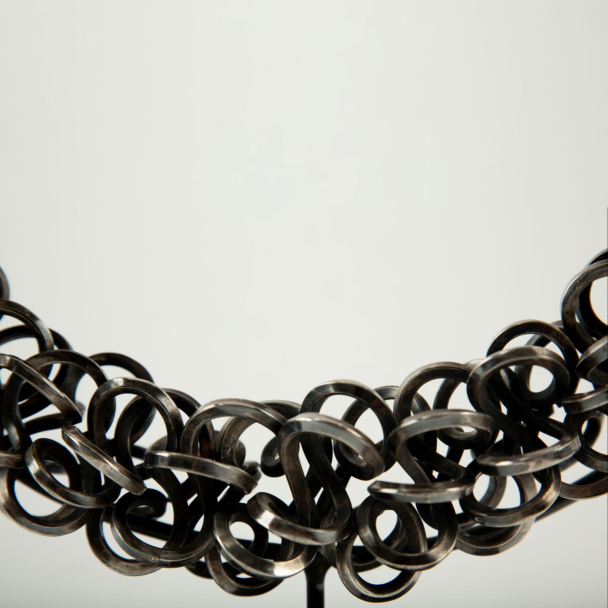 Tribal Miao Minority Tribe Silver Necklace with Knotted Chain Rings For Sale