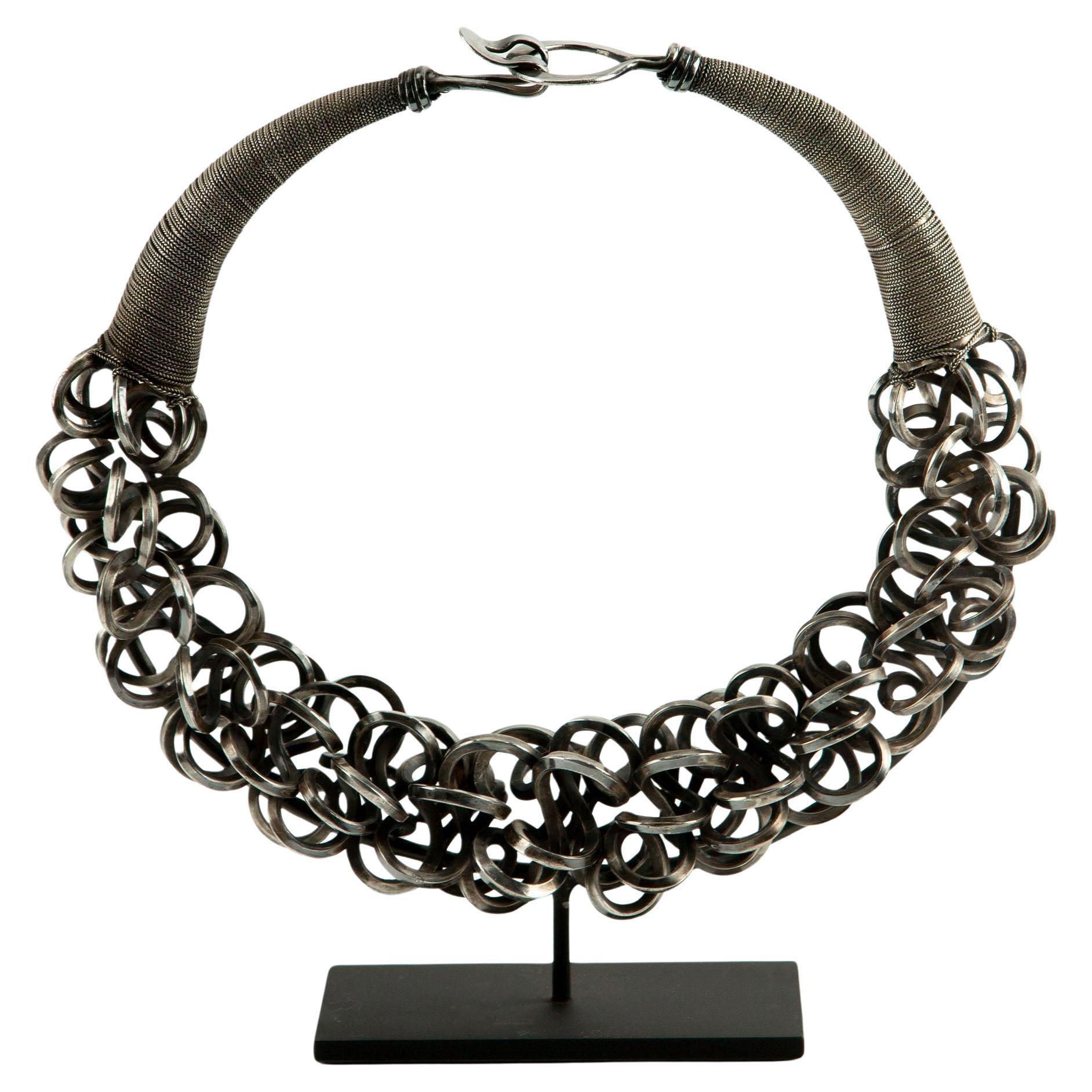 Miao Minority Tribe Silver Necklace with Knotted Chain Rings