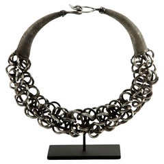 Miao Minority Tribe Silver Necklace with Knotted Chain Rings