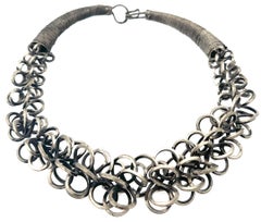 Miao Tribe Interlaced & Massed Rings Silver Pectoral Necklace