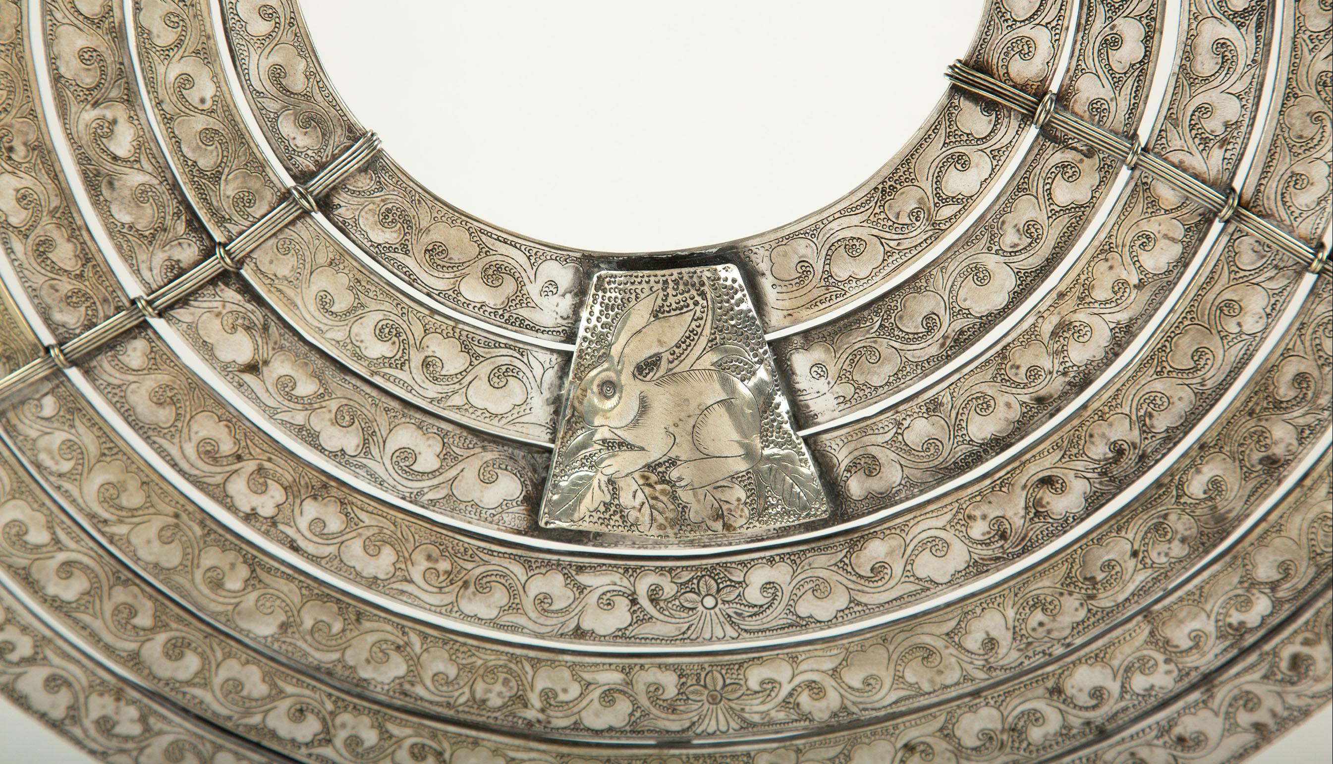 20th Century Miao Tribe Silver Necklace 7 Ring Design For Sale